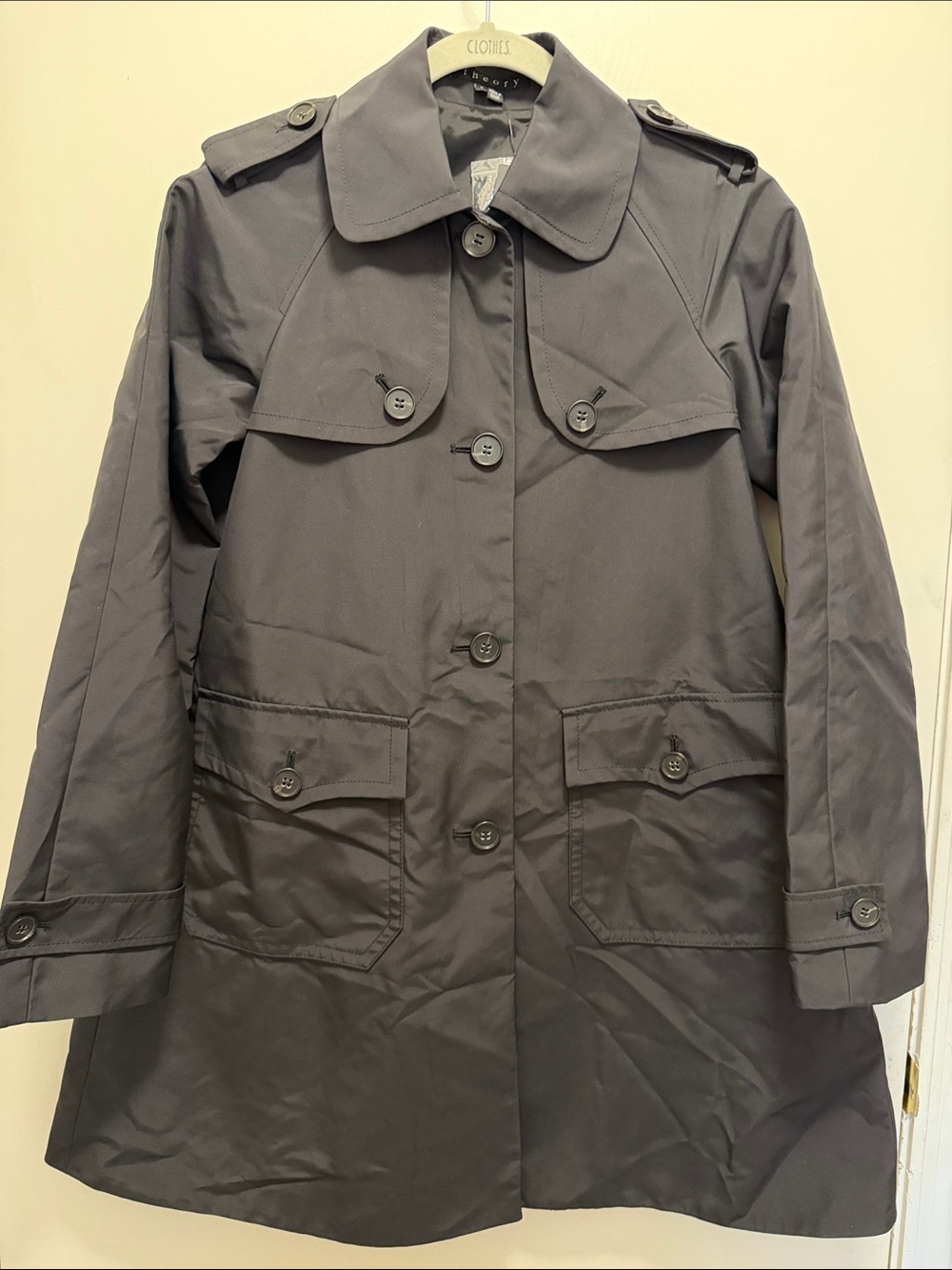 Theory Edina Black Button Dwn Trench Coat NWT sz S